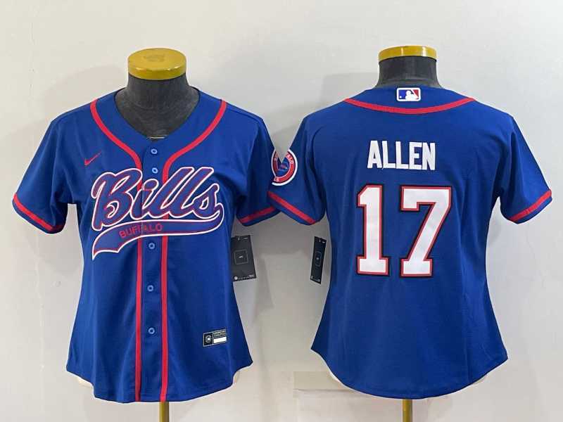 Women%27s Buffalo Bills #17 Josh Allen Blue With Patch Cool Base Stitched Baseball Jersey->women nfl jersey->Women Jersey